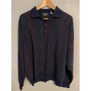 Vintage Italian Sweater Co Sweater Mens XL Argyle Wool Blend Made Italy 90s